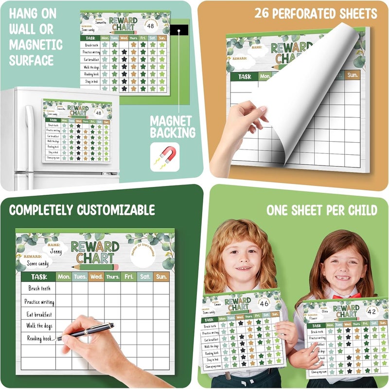 KEASKELL Reward Chart for Kids,Magnetic Behavior Chore Chart for Kids at Home,26 Eucalyptus Chore Charts,1960 Star Stickers,56 Reward Stickers,Incentive Chart to Develop Responsibility and Good Habits,Greenery - Image 4